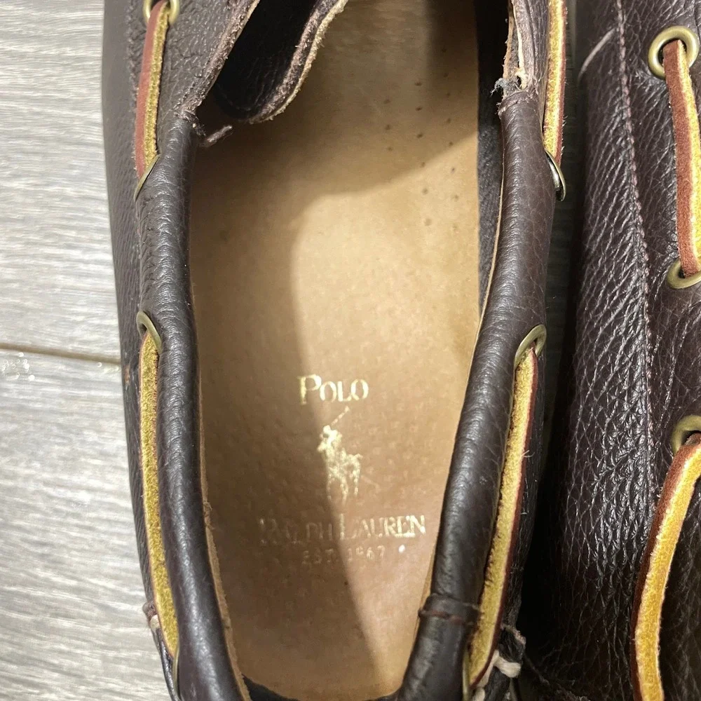 Polo Ralph Lauren Boat Shoes Mens 10.5 D Dark Brown Bienne II Pebbled Leather